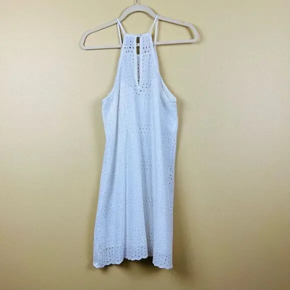 Chelsea 28 Dress White Eyelet Halter Neck Sleeveless Mini 100% Cotton - Picture 2 of 7